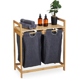Relaxdays Wäschekorb Bambus, 2 Fächer, ausziehbar, 60L, Natur, 1 Stück (Grau)