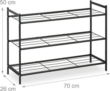 Relaxdays Metall Schuhregal, 3 Ebenen, erweiterbar, Flur Schuhgestell HBT 50 x 70 x 26 cm, 9 Paar Schuhe, offen, (Schwarz)