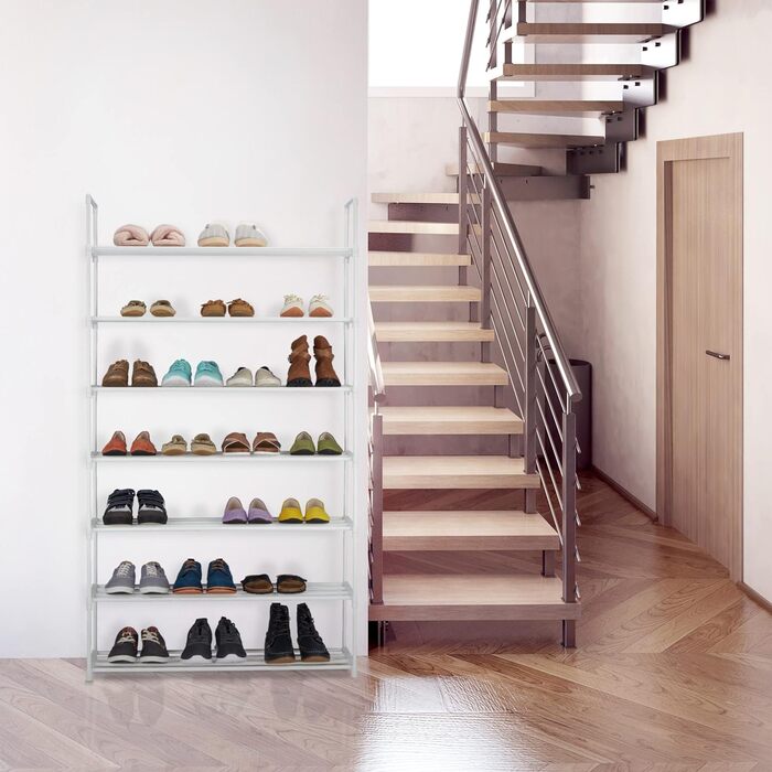 Relaxdays Schuhregal,  Stecksystem, 16 Paar Schuhe, Flur, erweiterbar, Metall & Kunststoff, Schuhablage, weiß, 10036200_349 (7 Ebenen)