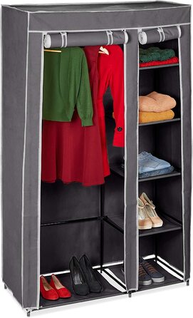 Relaxdays Stoffschrank, mit Kleiderstange & 5 Fächern, HBT: 174 x 107 x 42,5 cm, stabiler Faltschrank mit Bezug, (Grau, Single)