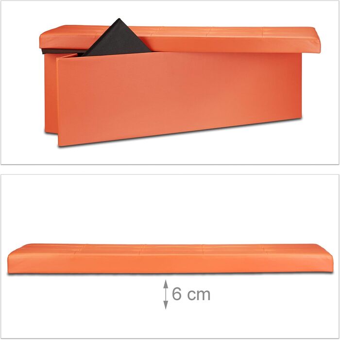 Relaxdays Faltbare Sitzbank XL Kunstleder, 38x114x38 cm, Sitztruhe mit Stauraum, Orange
