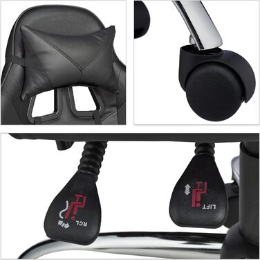 Relaxdays Gaming Stuhl, Racing Look, drehbar, höhenverstellbar, Kopf-& Lendenkissen, HxBxT: 133x68x60 cm, (Schwarz)