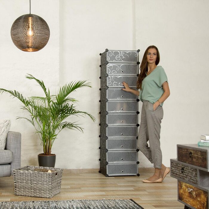 Relaxdays Schuhregal 10 Ebenen, platzsparend, DIY, 176x49x37 cm, Schwarz
