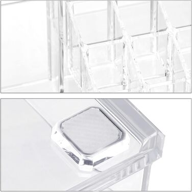 Relaxdays Make Up Organizer Acryl, 2-teilige Schminkaufbewahrung mit Lippenstifthalter und 4 Schubladen, transparent, 19 x 24 x 13.5 cm