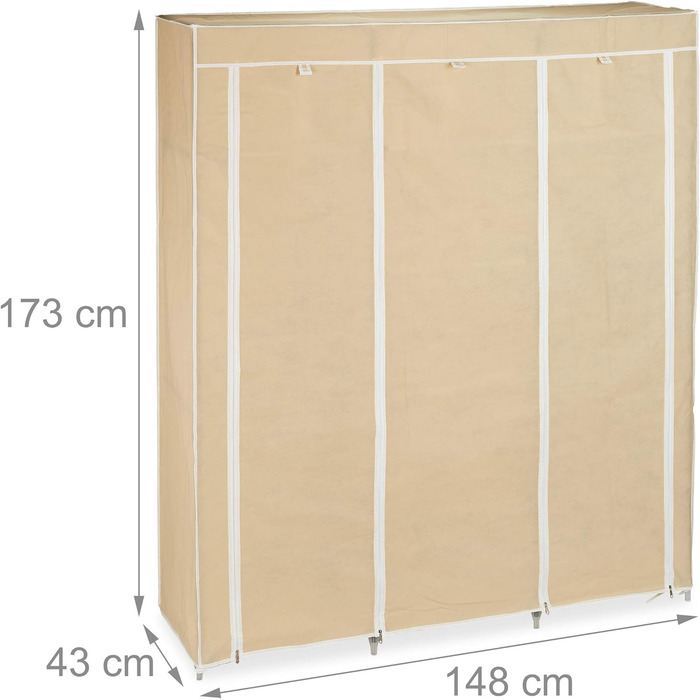 Relaxdays Stoffkleiderschrank, 9 Fächer, 2 Kleiderstangen, HBT: 173 x 148 x 43 cm, Camping, Keller, Faltschrank,  Stoff (Beige)