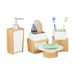 Relaxdays Badezimmer Set aus Bambus und Keramik