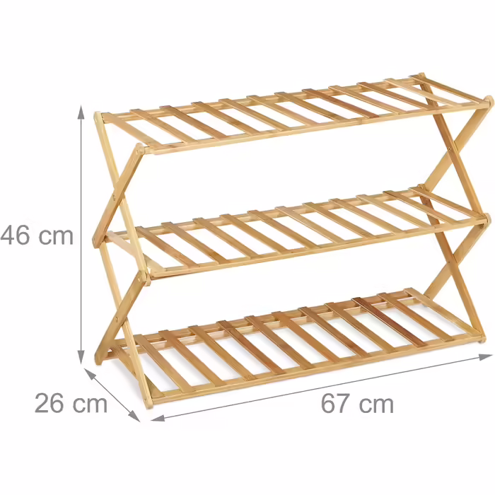 Relaxdays Bambus Schuhregal, 3 Ebenen, 9 Paar Schuhe, HBT: 46x67x26 cm