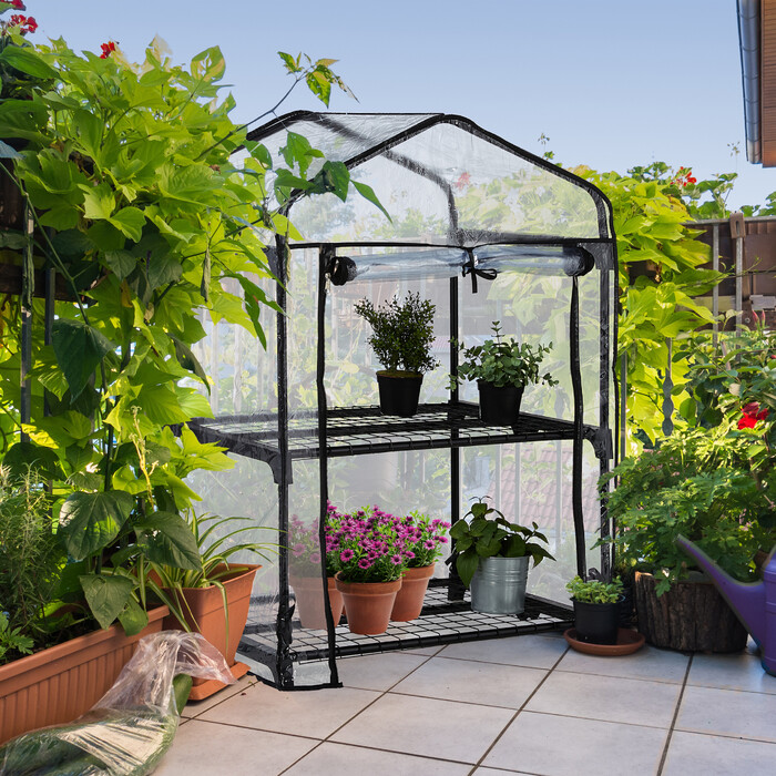 Relaxdays Balkon-Gewächshaus mit 2 Regalböden