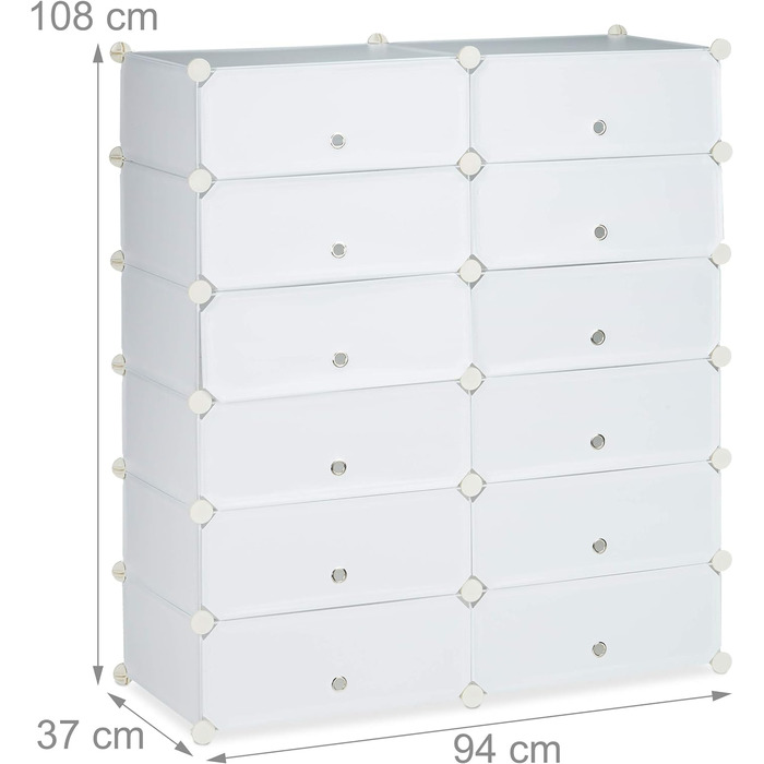 Relaxdays Schuhschrank 12 Fächer, 108x94x37 cm, weiß
