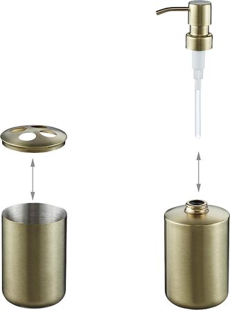Relaxdays Badezimmer Set, 4-teilig, Seifenspender, Seifenschale, Zahnputzbecher, Zahnbürstenhalter, Edelstahl, Gold 10038874