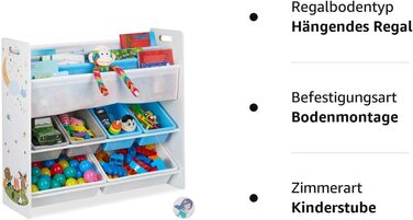 Relaxdays Kinderregal, 6 Boxen, 4 Stofffächer, Lagerfeuer Kindermotiv, Spielzeugregal HxBxT: 78 x 86 x 26,5 cm, bunt, 1 Stück