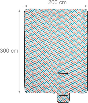 Relaxdays XXL Picknickdecke, 200x300 cm, isoliert, wasserdicht, weiche Fleece Stranddecke, Tragegriff, Zickzack, bunt