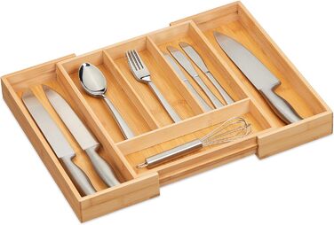 Relaxdays Besteckkasten, Bambus, HBT: 5 x 29-47,5 x 35,5 cm, 4-6 Fächer, Schubladeneinsatz, natur