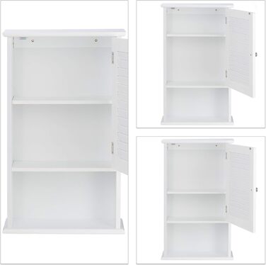 Relaxdays Badschrank, 3 Fächer, Lamellentür, 70x42x16,5 cm, platzsparend, weiß