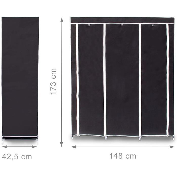 Relaxdays  x Faltschrank Valentin XXL, Stoffschrank, 2 Kleiderstangen, 9 Ablagen, Kleiderschrank, HBT 73 x 48 x 42,5 cm,     Stück (1, Schwarz, Weiß, 173 x 148 x 86 cm)