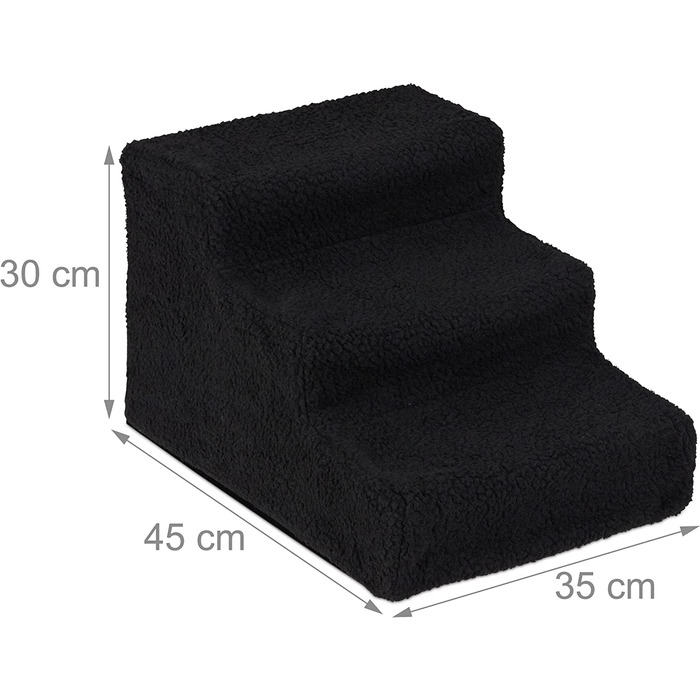 Relaxdays Hundetreppe 3 Stufen, kleine & große Hunde, Bett & Couch, Stoffbezug, Tiertreppe innen, HBT 30x35x45 cm, (Schwarz, 1 Stück)