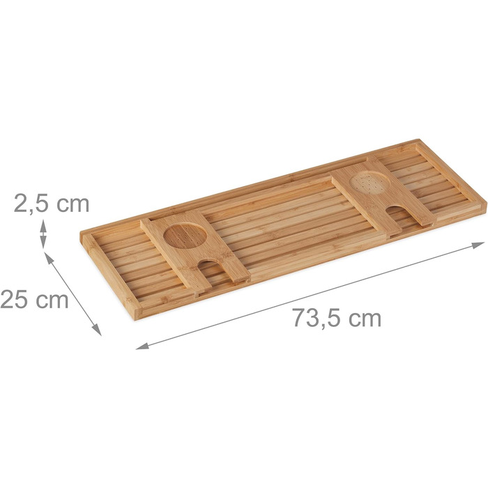 Relaxdays Badewannenablage Bambus, 73,5 cm breit, Badewannenbrett mit Glas- & Tablethalter, Badewannentablett, Natur