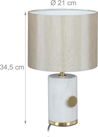 Relaxdays Tischlampe, Marmorfuß & Stoffschirm, E14-Fassung, dimmbare Nachttischlampe, H x D: 34,5 x 21 cm, (Weiß/Beige)