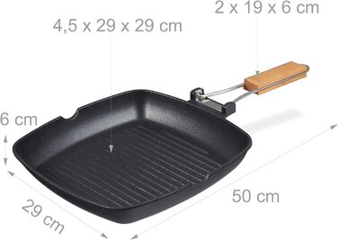 Relaxdays Grillpfanne, induktionsgeeignet, antihaftbeschichtet, klappbarer Griff, Aluminium Steakpfanne 29x29cm, schwarz