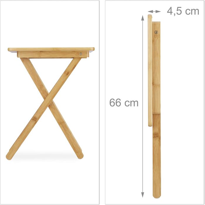 Relaxdays klappbarer Beistelltisch, Bambus, rechteckig, ca. 52x40x31 cm, natur
