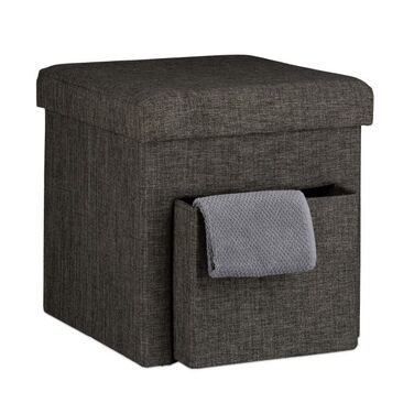 Relaxdays Faltbarer Sitzhocker Leinen mit Fach