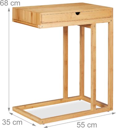 Relaxdays 68 x 55 x 35 cm, Beistelltisch Bambus mit großem Schubfach, moderner Stil, Wohnzimmertisch, H x B x T, Natur