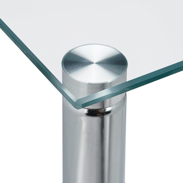 Relaxdays Beistelltisch mit Rollen, 2 Ablagen, eckig, Wohnzimmer, Glas & Stahl, mobiler Couchtisch, transparent/silber