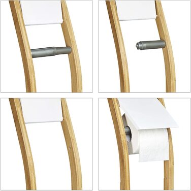 Relaxdays Stand WC Garnitur Holz HBT 75 x 19 x 19 cm Toilettenbürstenhalter aus Bambus mit Toilettenpapierhalter und Klobürst