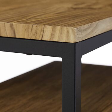Relaxdays, stapelbar, Satztisch 2 Größen, quadratisch, Metall, Holzoptik/schwarz, Eisen, Beistelltisch 2er-Set im Industrie-Design
