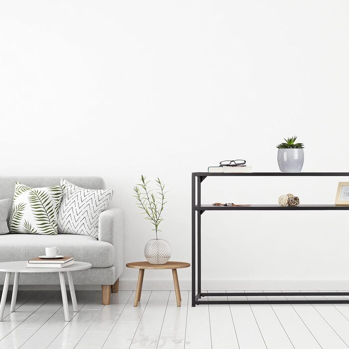 Relaxdays Konsolentisch, Glasplatte, Metallgestell, Ablage, 4 Beine, 70,5x110x30 cm, schwarz