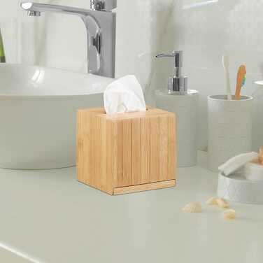 Relaxdays Tuchspender mit Deckel, für Bad & Büro, mit 2 Fächern, modern, Bambus Organizer, HBT 9 x 30,5 x 14,5 cm, Natur, 1 Stück (Bundle mit Kosmetiktücherbox)