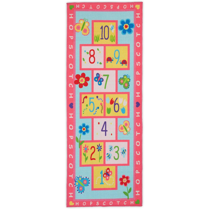 Relaxdays Kinderteppich, Spielteppich mit Hüpfspiel, 179 x 67 cm, Hüpfteppich fürs Kinderzimmer, Himmel und Hölle, bunt, Polyester, Kunststoff