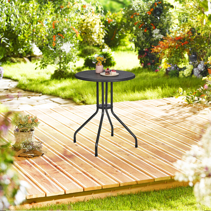 Relaxdays Runder Gartentisch in Rattanoptik