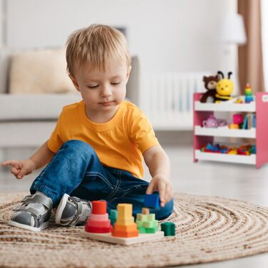 Relaxdays Kinderregal, 5 Fächer, HxBxT: 60x63x30 cm, Spielzeugregal, MDF, weiß-rosa