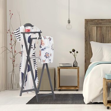 Relaxdays, grau Herrendiener klappbar, Kleiderbutler f. Jacket u. Hosen, m. Ablage, f. Damen, Stummer Diener, MDF Holz, Stand