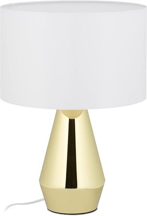 Relaxdays Tischlampe Touch dimmbar, moderne Nachttischlampe, HxD: 40 x 29 cm, E27, Tischleuchte mit Schirm, gold/weiß