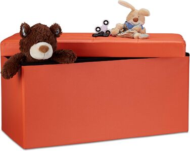 Relaxdays Faltbare Sitzbank 76cm, 2-Sitzer mit Stauraum, Kunstleder, 300kg belastbar, Orange