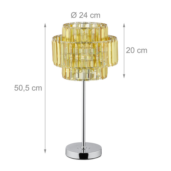 Relaxdays Nachttischlampe Kristall gold