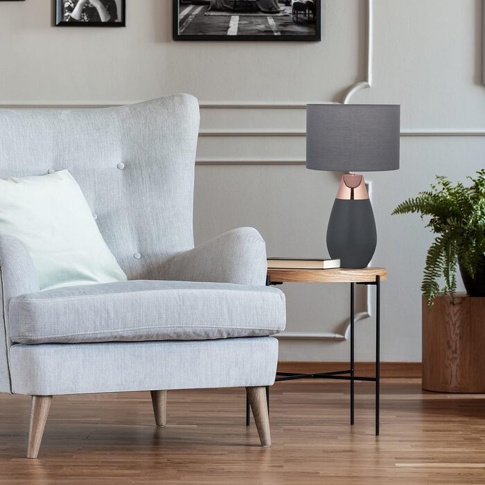 Relaxdays Nachttischlampe Touch dimmbar, 3 Stufen, E14, HxD: 48,5 x 28 cm, modern, Touch Lampe mit Schirm, grau/silber