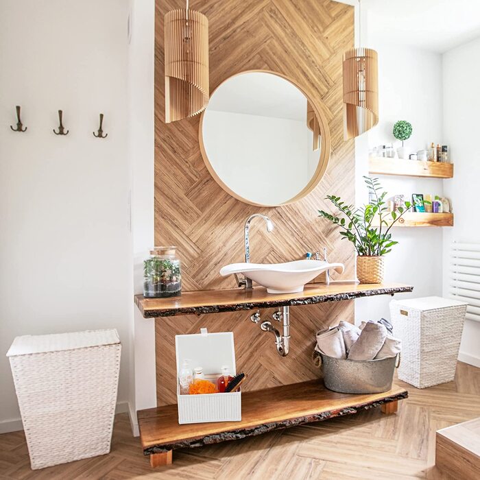 Relaxdays Aufbewahrungskorb 3er Set, Deckel & Stoffeinsatz, Bambuskorb, dekorative Aufbewahrungsbox, 3 Größen, schwarz