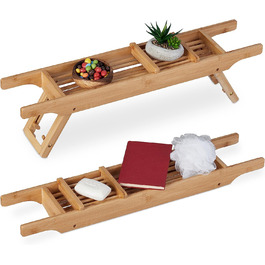 Relaxdays Badewannenablage Bambus, 69 cm breit, ausklappbare Füße, Badewannenbrett mit Seifenablage, Wannenablage, Natur