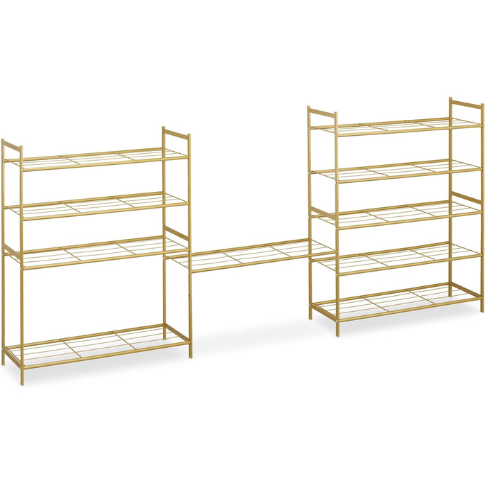 Relaxdays Schuhregal, Metall, 5 Ebenen, stapelbar, erweiterbar, HBT: 90x70x26cm, 15 Paar Schuhe, (Gold)