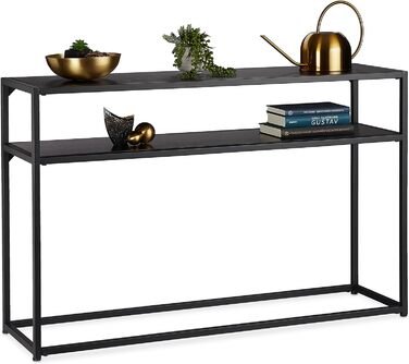 Relaxdays Konsolentisch, 2 Ablagen, Metall & MDF, platzsparend, schmal, 70x110x30 cm, schwarz