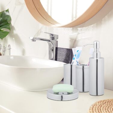 Relaxdays 5-tlg. Badezimmer Set, Edelstahl poliert, moderne Badaccessoires, Silber