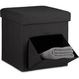 Relaxdays Faltbarer Sitzhocker, Leinen, Aufbewahrungsbox, abnehmbarer Deckel, 38x38x38 cm, Schwarz