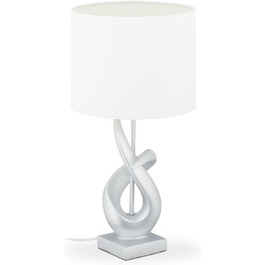 Relaxdays Tischlampe modern, elegantes Design, Tischleuchte Stoffschirm, E27, Designerlampe HxD: 50x25 cm, silber/weiß