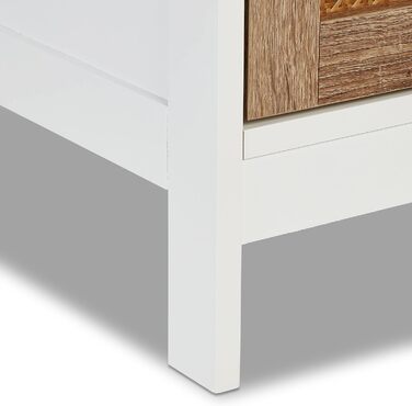 Relaxdays Badezimmerschrank, 3 Fächer, 96,5x30x30 cm, schmal, Rattan-Tür, weiß/Natur