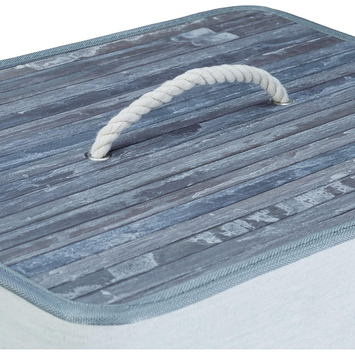 Wäschekorb Bambus, mit Deckel, XL, 83 L, faltbar, 65,5x43,5x33,5 cm, blau (Grau, Creme, 2)