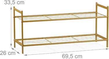 Relaxdays Schuhregal SANDRA, 2 Ebenen, für 6 Paar Schuhe, Metall, Schuhablage, HBT: ca. 33,5 x 69,5 x 26 cm,  Metallregal 2 Ablagen (Gold)