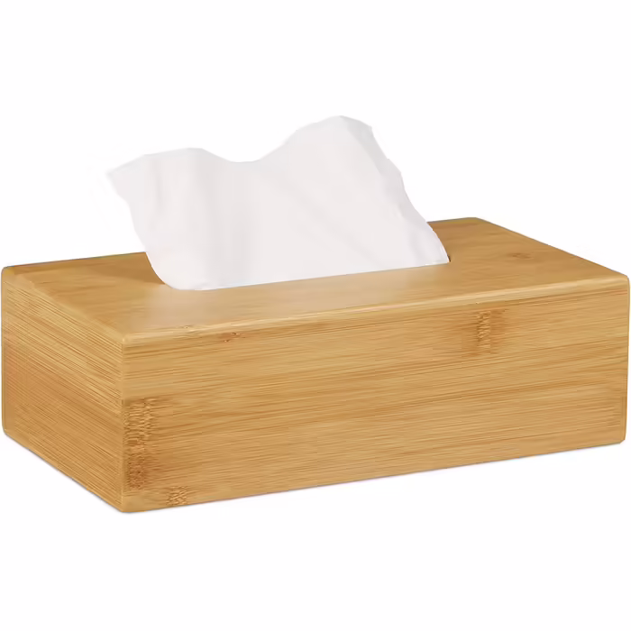 Relaxdays Kosmetiktücherbox Bambus, HBT: 8,5 x 27,5 x 15,5 cm, Tuchspender für Taschentücher u. Kosmetiktücher, Natur (Bundle mit Kosmetiktücherbox 14x14x14cm)